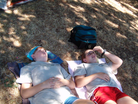 Campers ponder tree branches